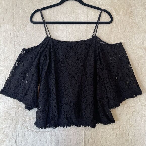 Bailey 44 Tusk Woven Lace Off The Shoulder Bell Sleeve Top Black Sz Small - Picture 13 of 13